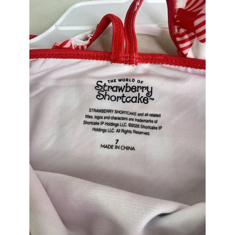 Strawberry Shortcake Gingham Red White One Piece Swimsuit Swimwear Girls Size 7